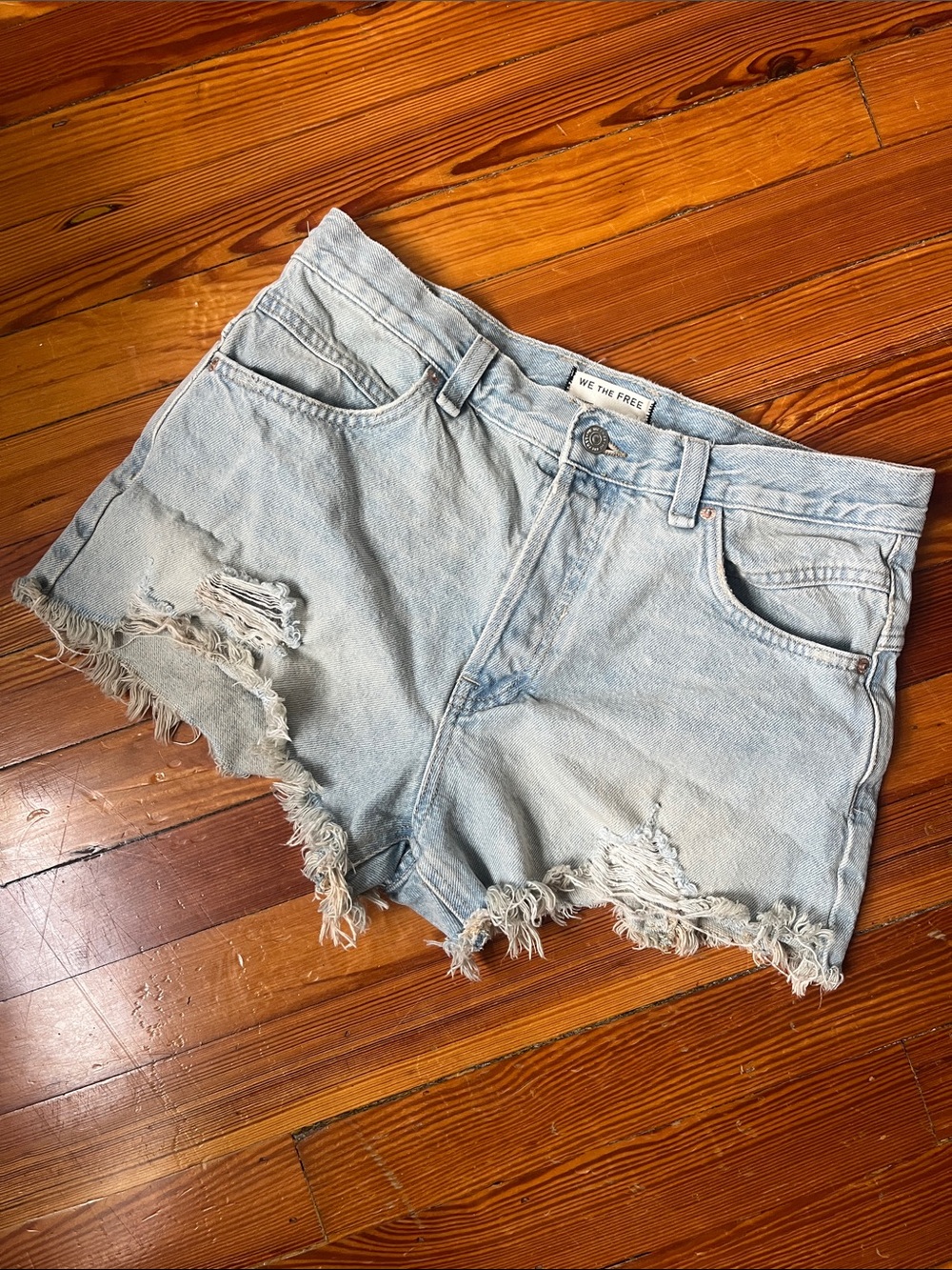We The Free Light Blue Distressed Denim Cutoff Shorts